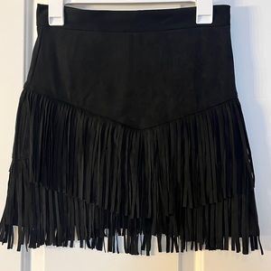 Black suede fringe skirt